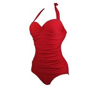 Vintage 50S Pin Up Costume da Bagno Intero Scollato Costumi Un Pezzo Rosso L