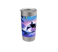 Vintage 90s Inspired Airbrush Orca Sunset Rainbow Frutiger Bicchiere termico in acciaio inox doppia parete