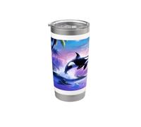 Vintage 90s Inspired Airbrush Orca Sunset Rainbow Frutiger Bicchiere termico in acciaio inox doppia parete