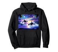 Vintage 90s Inspired Airbrush Orca Sunset Rainbow Frutiger Felpa con Cappuccio