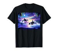 Vintage 90s Inspired Airbrush Orca Sunset Rainbow Frutiger Maglietta