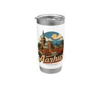 Vintage Aarhus Danimarca Viaggio Souvenir Regalo Bicchiere termico in acciaio inox doppia parete