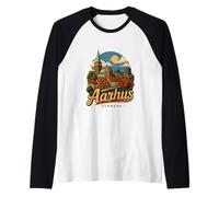 Vintage Aarhus Danimarca Viaggio Souvenir Regalo Maglia con Maniche Raglan
