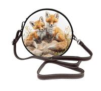 Vintage Acquerello Tre Volpi Donne Rotondo Crossbody Borse In Pelle Sling Bag Borsa