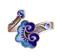 Vintage Adjustable Blue Auspicious Cloud Enamel Open Ring For Women Wedding Party Engagement Jewelry Ethnic Hand Accessories Nice processing