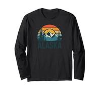 Vintage Alaska Retro Sunset Mountain Design Tees And Deco Maglia a Manica