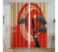 Vintage Albero Corvo Luna Tenda Per Tutte le Stagioni - Protezione UV Tende Termiche con Occhielli, Rosso, 132L x 228A cm (2 Pannelli) 52"x90"