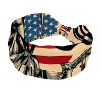 Vintage American Landmark Map Statua della Libertà ampie fasce per capelli per le donne antiscivolo Turbante Fascia elastica per capelli Yoga Fascia per capelli Sudore Sport Allenamento Headwrap