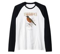Vintage Americano Robin Bird Art Natura Guardare Maglia con Maniche Raglan