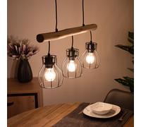 Vintage Appesa Lampada Sospensione Gabbia Griglia Soggiorno Legno Fascio Coprire