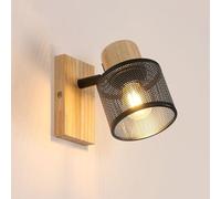 Vintage Applique da Interno Legno e Ferro, E27 Retro lampada da Parete per Interni, Industriale Illuminazione da Parete per Camera da Letto, Soggiorno, Corridoio, Nero (Lampadina non Inclusa)
