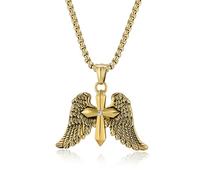 Vintage Arcangelo doppia ala croce collana per gli uomini, punk hip hop stile in acciaio inox ala croce pendente