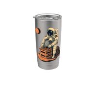 Vintage astronauta giocare a scacchi retrò fantascienza illustrazione Bicchiere termico in acciaio inox doppia parete