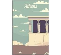 Vintage Athens Greece Skyline Viaggio Poster Art Print Retro Wall Art Tela Poster Camera Decorazione Casa Decorazione Non incorniciato 40x60cm