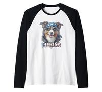 Vintage Australian Shepherd 4 luglio Merica Maglia con Maniche Raglan
