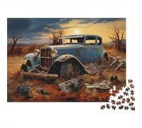 Vintage Auto Blu Classica Puzzle 1000 Pezzi Carta per Adulti Paesaggio Tramonto selvaggio Gioco di Puzzle 1000 Pezzi Regalo Decorazione 38x26cm/1000pcs