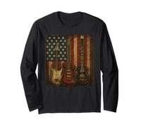 Vintage Bandiera Americana Chitarra USA Musica Rock Chitarrista Maglia a Manica