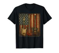 Vintage Bandiera Americana Chitarra USA Musica Rock Chitarrista Maglietta