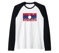 Vintage Banner Lao Fan Laos Bandiera Retro Maglia con Maniche Raglan
