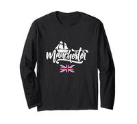 Vintage Barca a Vela e Bandiera Union Jack Manchester Inghilterra Regno Unito Maglia a Manica