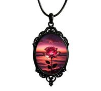 Vintage barocco 3D Rose ciondolo collana per le donne - Lega classica fiore gioielli regalo, catena regolabile (18-22in)-Red