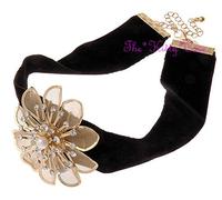 Vintage Barocco Burlesque Moulin Nastro Nero Cristallo & a Rete Fiori con Perle