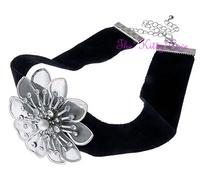 Vintage Barocco Burlesque Moulin Nastro Nero Cristallo & a Rete Fiori con Perle