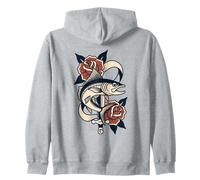 Vintage Barracuda Tattoo Style Art con Rose Felpa con Cappuccio