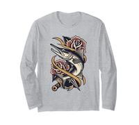 Vintage Barracuda Tattoo Style Art con Rose Maglia a Manica