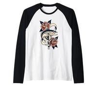 Vintage Barracuda Tattoo Style Art con Rose Maglia con Maniche Raglan