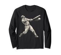 Vintage Baseball Giocatore Batter Swing Retro Maglia a Manica