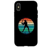 Vintage Baseball Player Silhouette Colored Stripes Custodia per iPhone X/XS