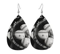 Vintage Baseballs Retro Flag Display Design Orecchini In Pelle Penzolare Orecchini Moda Pendenti Per Decorazioni Carnevale