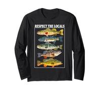 Vintage Bass Fishing Fish Chart Rispetta la gente del posto Maglia a Manica
