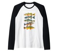 Vintage Bass Fishing Fish Chart Rispetta la gente del posto Maglia con Maniche Raglan