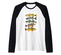 Vintage Bass Fishing Fish Chart Rispetta la gente del posto Maglia con Maniche Raglan