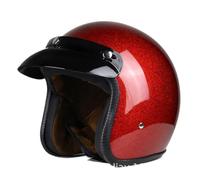 Vintage Battery Motorbike Electric Car 3/4 Helmets Mirror Electroplated Silver Open Face Half Helmet with Glitter Fashion Unisex Off-road Street Safety Riding Rosso M