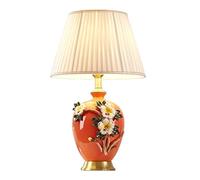 Vintage Bedside Lamp Orange Ceramic Brass Table Lamps Hand Kneaded Flower Glazed Bedside Table Lamp E27 Base for Reading Bedroom Living Room Table Lamps for Bedroom,n Switch