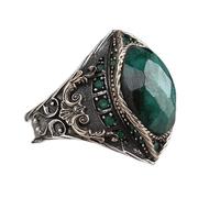 Vintage Big Oval Simulated Ambers Stone Ring for Men Women Ancient Silver Color Black Zircon Ring Retro Jewelry-8,15