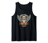 Vintage Biker Skull Moto Rider Open Retro Road Emblem Canotta