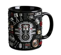 Vintage Black Ceramic Coffee Mugs - Mechanical Engine Design Cup, Printed Ceramic Coffee Mug with Anti-Slip Handle | Personalizzed Gift Cup for Home Office, Boys, Men, Boyfriend, Car Lovers, Tea