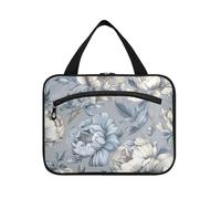 Vintage Blu e Bianco Rose Appeso Mens Toiletry Travel Bag con gancio, Designer Compact Toiletry Borse per mamma Vacanza bolso de maquillaje para Mujer L