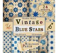 Vintage Blue Stars Scrapbook Paper: 24 Double-Sided Sheets with 12 Celestial Designs for Decoupage, Card Making, Origami, Scrapbooking & Junk Journals