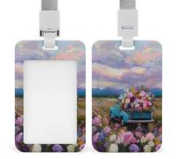 Vintage Blue Truck Fiori colorati ID Badge Holder clip retrattile titolare della carta di protezione nome distintivo nome tag per lavoro ufficio medico infermiera