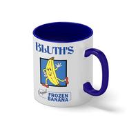 Vintage Bluth's Frozen Banana - Classic TV Parody Bianco tazza di caffè con Blu Rim & Handle Mug