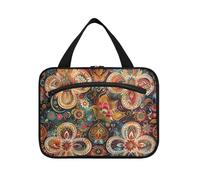 Vintage Bohemian Flowers Mandala Pattern Batik Paisley Hanging Large Travel Toiletry Bag con gancio, Designer Lavabile Makeup Bag per le signore Backpacking Bolsa de maquillaje para Mujer L