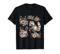 Vintage Bohemian Style Floral Animal Raccoon Autunno Autunno Maglietta