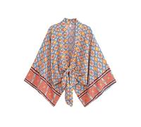 Vintage Boho Breve Robe Kimono Per Le Donne 2025 Moda Stampa Geometrica Maniche A Pipistrello Rayon Bohemian Bikini Cover Ups Beachwear, Geometrico., L