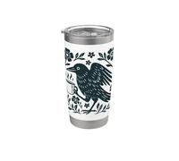 Vintage Boho Corvo amante del caffè Folk Art Cottagecore Bird Bicchiere termico in acciaio inox doppia parete