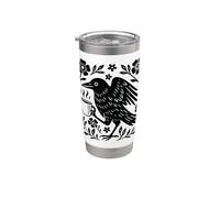Vintage Boho Corvo amante del caffè Folk Art Cottagecore Bird Bicchiere termico in acciaio inox doppia parete
